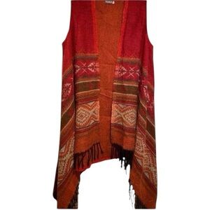 Earthbound Womens Boho Sweater Poncho Vest Wrap Cape High Low Aztec Fringe acryl